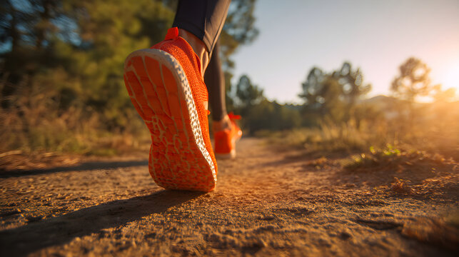Runner on trail path during sunset or sunrise