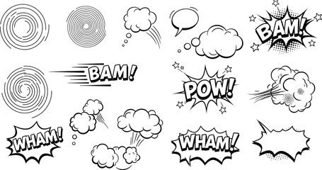 Comic book sound effect speech bubbles and action lines vector