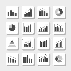 Business Analytics Icon Set – Flat Infographic Chart and Graph Symbols