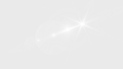 Bright White Sun Lens Flare with Horizontal Beam and Starburst on Transparent Background Overlay