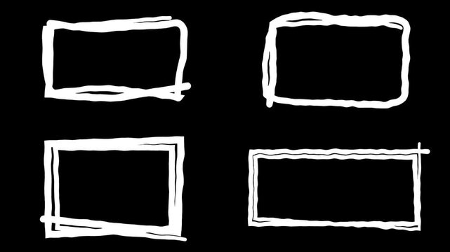 Set of four doodle-style frame elements with a rough, uneven pencil or chalk texture. Use as a simple, creative mask or border in presentations