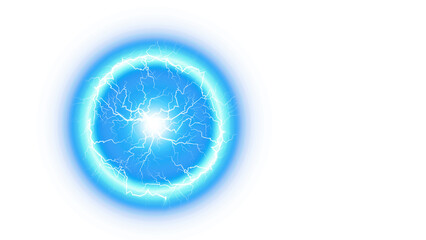 Blue Energy Ball with Electric Arc Plasma and Lightning Spark Effect on Transparent Background for Power Design