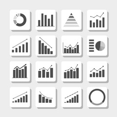 Business Growth and Analytics Icons Set – Flat Infographic Graph and Chart Symbols