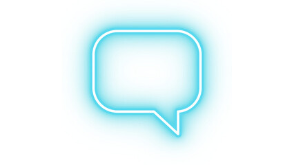 Bright Blue Neon Speech Bubble Icon with Glowing Light Effect on Transparent Background for Chat, Social Media, and Communication