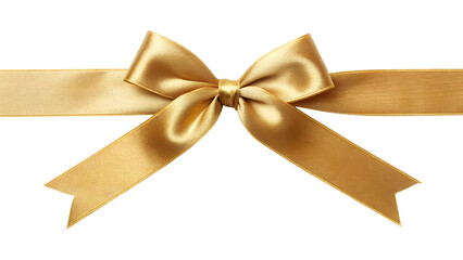 A radiant golden satin ribbon forms a festive bow, beautifully isolated for use as a transparent png.