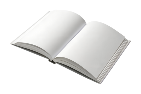 An open blank white book displays clean pages, ready for text or images, presented as a transparent png, perfectly isolated. - Powered by Adobe