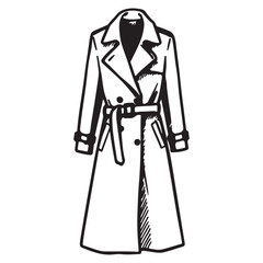 Elegant black and white sketch of a classic trench coat with belt and details a timeless fashion staple