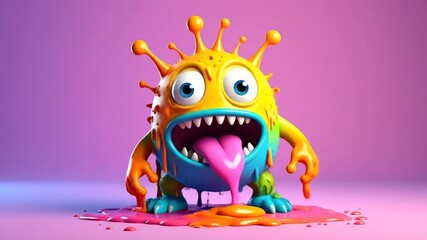 Vibrant, cartoonish monster with dripping paint - Powered by Adobe