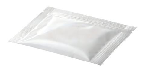 A simple white flexible reclosable zipper pouch sachet, isolated on a clean transparent background, png.
