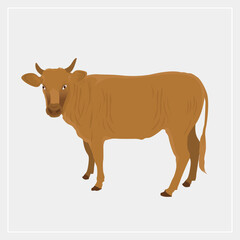 Detailed Vector Graphic of a Standing Brown Bovine Farm Animal for Agricultural Designs