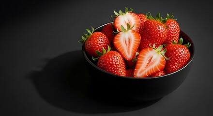 Bowl of Fresh Strawberries on a Dark Background.