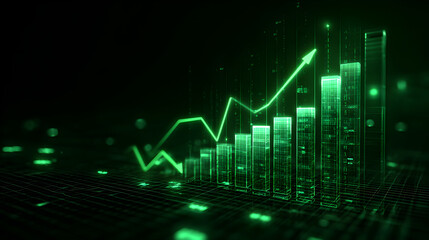 Green digital financial graph showing growth data