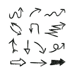 Grunge Hand Drawn Arrows Set, Brush Stroke Direction Icons Isolated Vector Illustration
