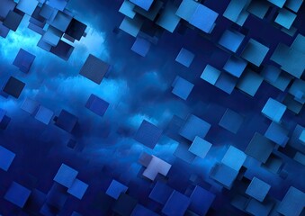 Abstract digital cubes in a dark blue sky