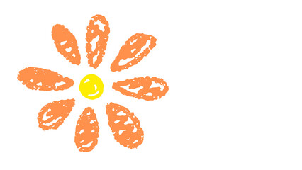 Hand-Drawn Crayon Style Orange Daisy Flower Illustration with Yellow Center on Transparent Background