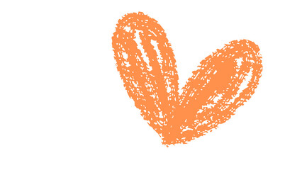 Hand-Drawn Orange Crayon Filled Heart Shape with Transparent Background