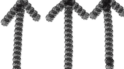 Three textured black arrows pointing upwards on a white background