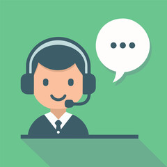 Funny cartoon businessman character with a speech bubble vector illustration concept of business success and office work idea