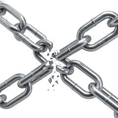 Obraz premium A digitally rendered image depicts two crossed chains, one broken, set against a black background