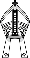 Minimalist Bishop Mitre Vector Icon – Linear Catholic Clergy Hat with Cross for Easy Tracing
