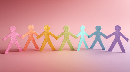 Colorful Paper Chain Figures Holding Hands in Unity