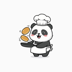 Cute cats cooking pancakes in a playful flat  vector art illustration on white background 