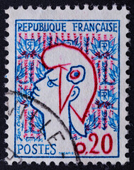 FRANCE - CIRCA 1961: A stamp printed in France shows Marianne by Cocteau - national emblem of France and an allegory of Liberty and Reason, without inscription, from the series 