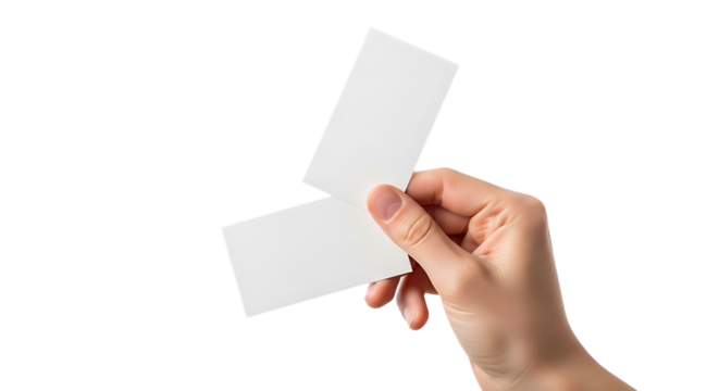 Hand Holding Two Blank Business Cards Isolated on Black Background