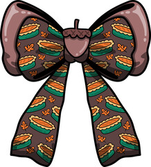  Fall Bow with Pie and Leaves Illustration