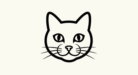 Obraz premium Simple Black and White Line Art Cat Face Illustration.
