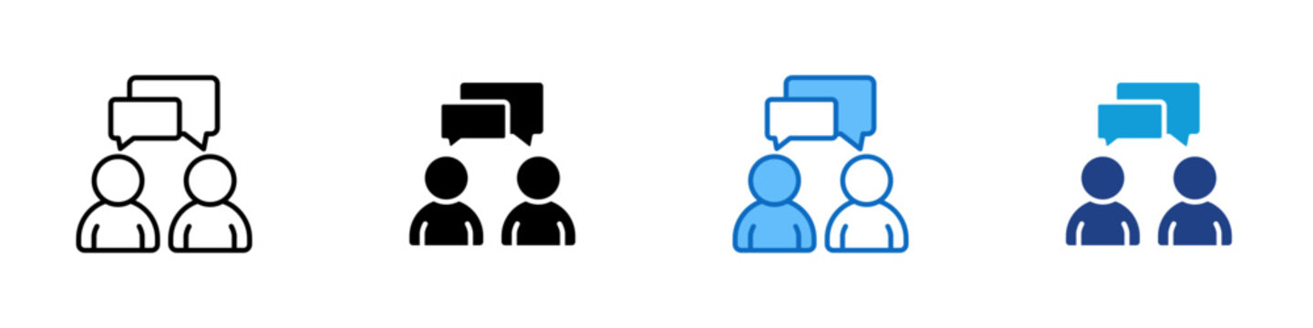 Conversation Multiple Style Icon Design Vector - Two people having a discussion with speech bubbles, representing communication, teamwork, or interview