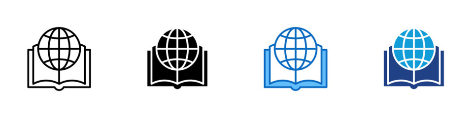 Global Knowledge Multiple Style Icon Design Vector - Globe above an open book representing worldwide knowledge, education, and internet learning