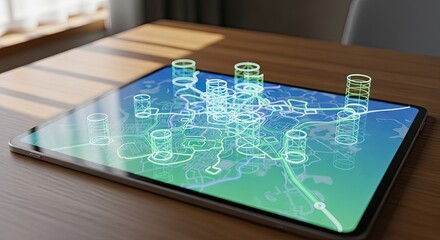 Digital Cityscape Map Interface on Tablet Screen