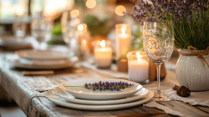 Elegant Table Setting with Lavender and Place Cards