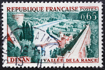 FRANCE-CIRCA 1961:a stamp printed in France shows Rance Valley and Dinan, circa 1961.Philately.Postage stamps from different countries and times.A collection of world stamps.