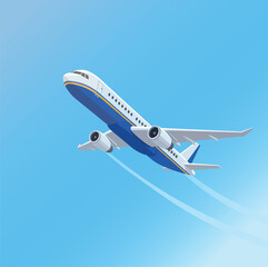 Naklejka premium Passenger Airplane Taking Off into Blue Sky