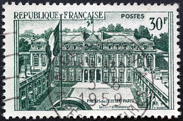 FRANCE-CIRCA 1959:A France postage stamp shows Elysee Palace (Paris),Monuments series...
