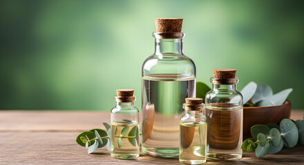 Aromatherapy Oils Essence for Relaxation and Wellbeing Essential Oils and Eucalyptus Leaves in Wooden Bowl on Table Natural Remedies and Holistic Wellness Spa 180
