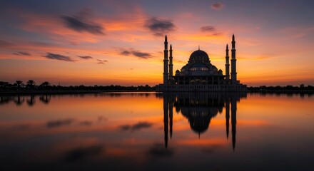 Obraz premium Mosque, Istanbul evening, water, sunset, night, sky, sea, river, city, sun, clouds, sunrise, lake, ocean, bridge, travel, red, harbor, boat, nature