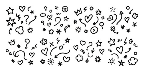 Four elegant black high heel shoes illustrated in a sketchy artistic style on a white background