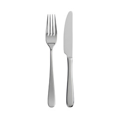 A shiny fork and knife are displayed side by side on a surface