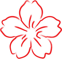 Fototapeta premium Red Brushstroke Flower Outline on White Background