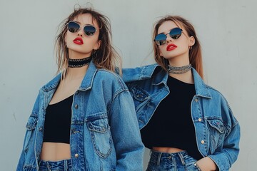 vintage 90s fashion oversized denim jackets and chokers