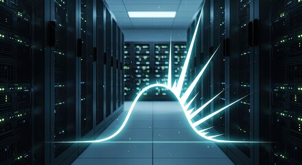 Digital Data Flow in Server Room with Abstract Lines