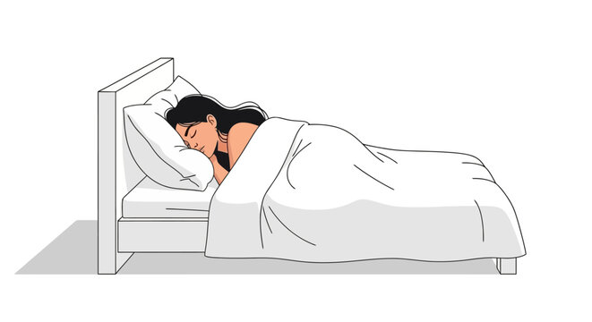 sleeping woman in bed, white blanket clip art preview