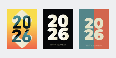 New Year 2026 Greeting Cards in Modern Minimalist Designs Featuring Bold Typography and Striking Color Palettes