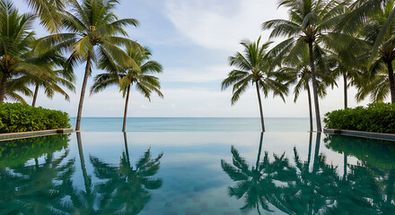 Fototapeta premium Tropical Luxury Resort Infinity Pool with Palm Ocean View