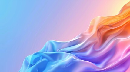 Obraz premium Fluid Colorful Waves of Silk Fabric Draped on Gradient Background in Soft Pastel Tones of Blue, Pink, and Orange