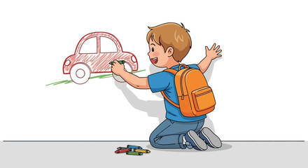 A cheerful cartoon sun with a smiling face peeks out from behind fluffy white clouds in a bright blue sky, with several white birds flying around.