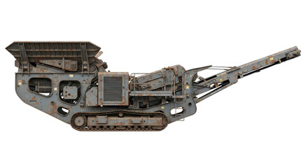 Heavy-duty industrial mobile crushing machine with tracks and conveyor belt for aggregate processing